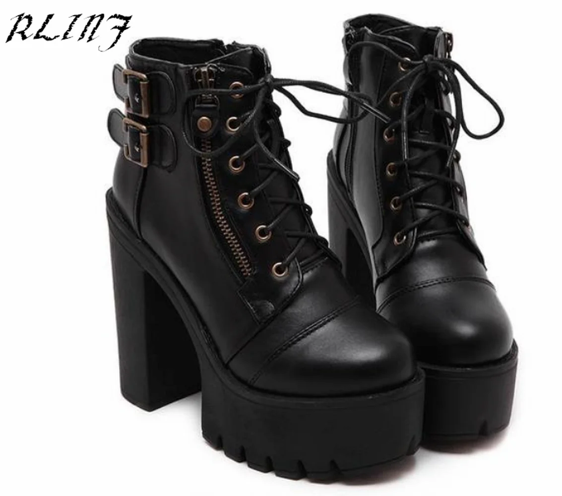 black platform high heel ankle boots