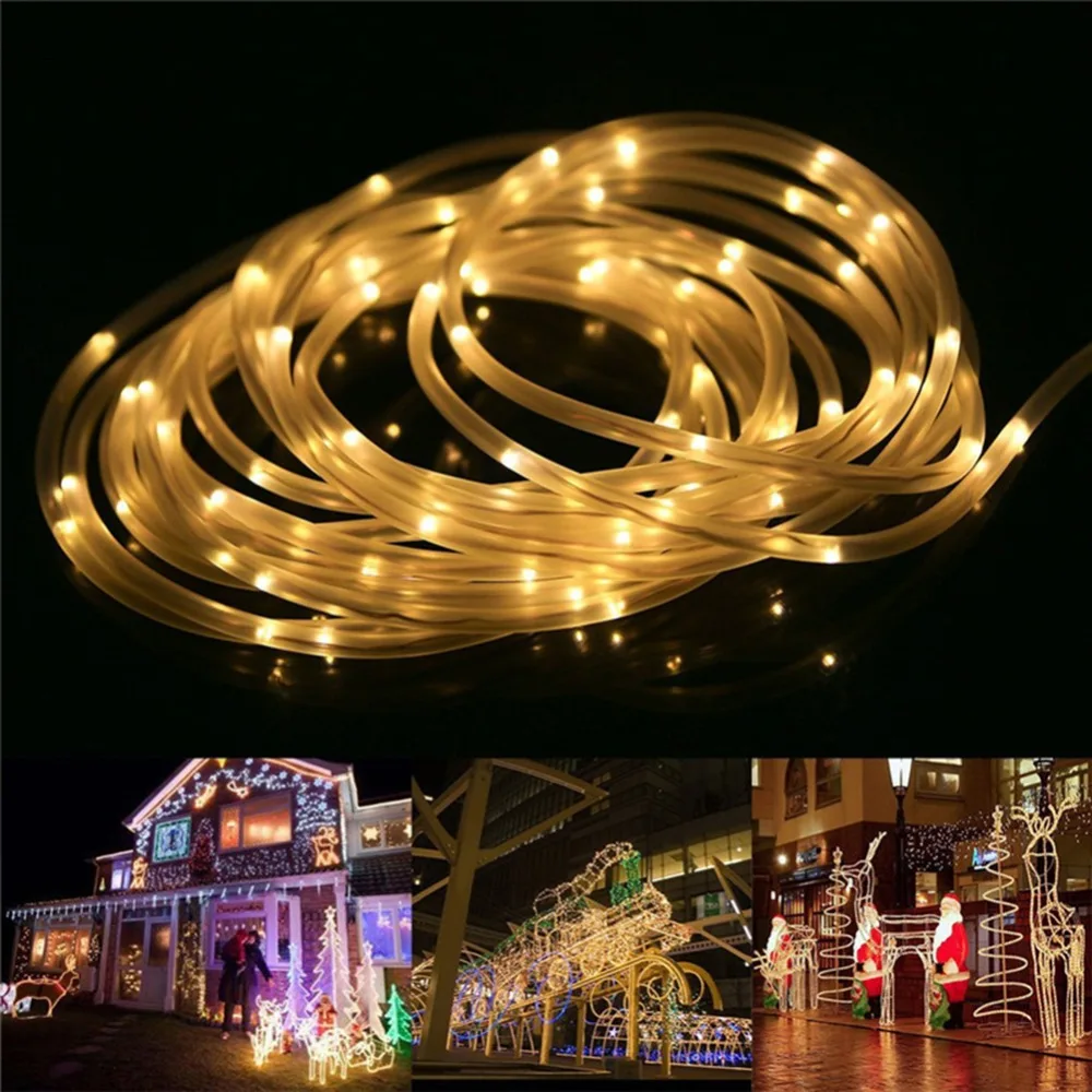 

New 10M 50Leds Battery Powered Led Rope Tube String Lights Waterproof Outdoor Christmas Garden Path Fence Tree Light with Remote