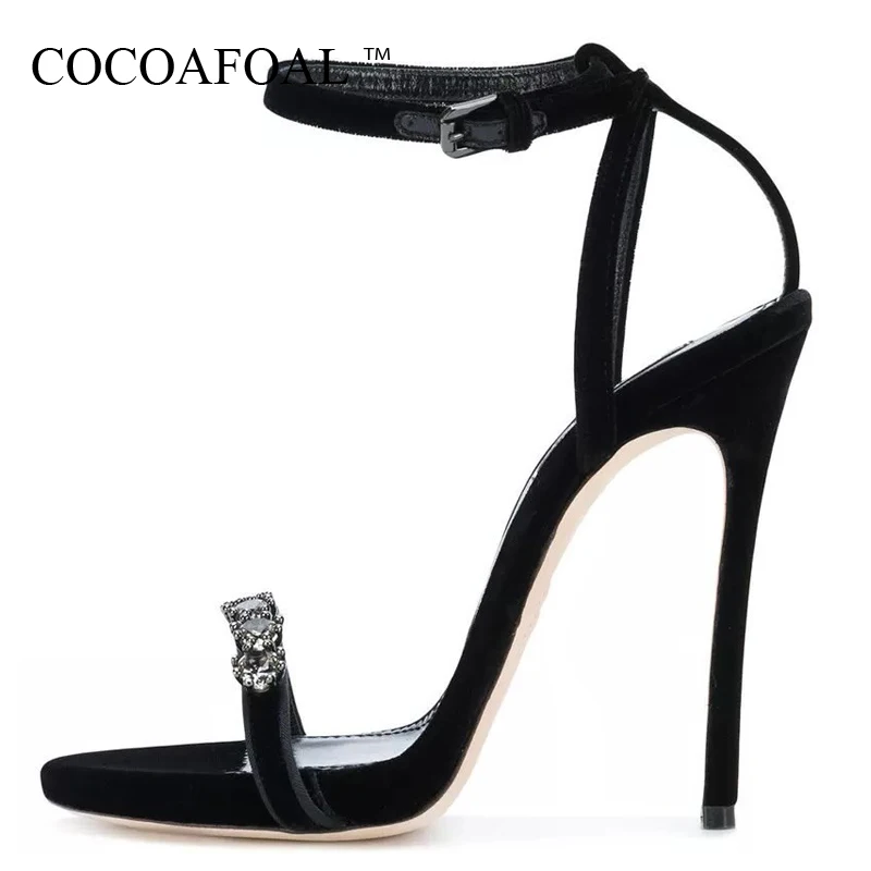 

COCOAFOAL Women Rhinestone Sandals Plus Size 33 43 Heel Height Gladiator Sandals Crystal Party Wedding Open Toe Heels Shoes 2018