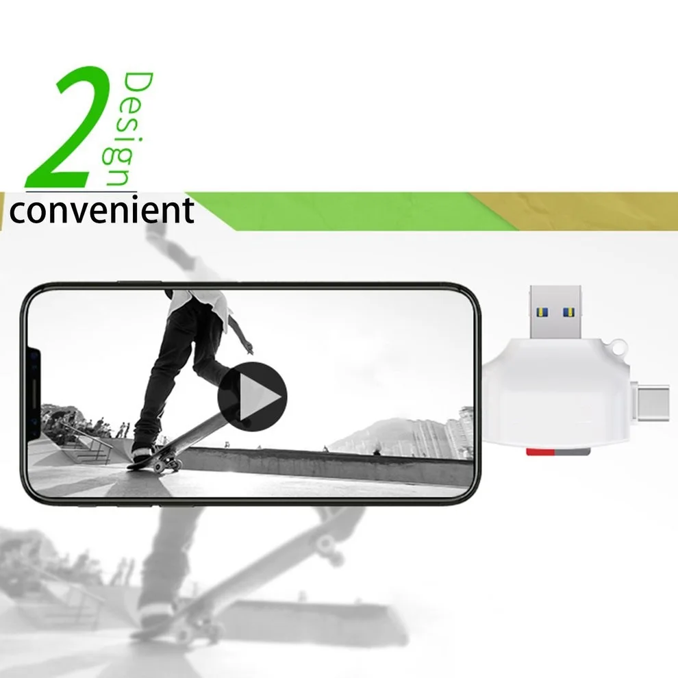 

White 4 in 1 Multifunctional Mobile Phone Card Reader Type C USB Connector OTG HUB Adapter TF Flash Memory Card Reader