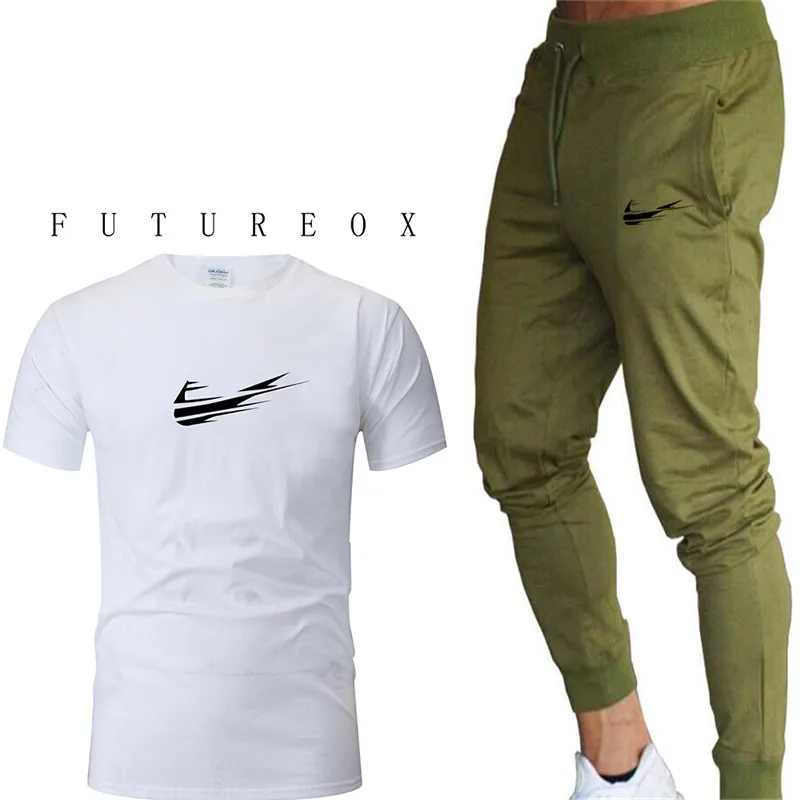 

High quality jogger men's trousers fitness casual pants sports pants gray trousers+Men's t-shirt 100% cotton men's clothing men