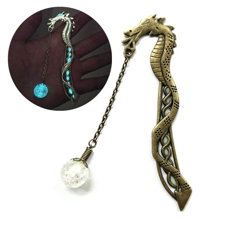 

1PCs Luminous Retro Cute Animals Dragon Design Metal Bookmark for Books School Students Vintage Copper Bookmarks Teachers Gifts