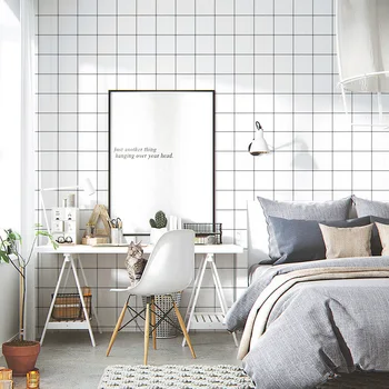 

Grid Self-adhesive Wallpaper Kitchen Bathroom Toilet Waterproof Wall Stickers Living Room Bedroom Nordic Modern Vinyl Wall Paper
