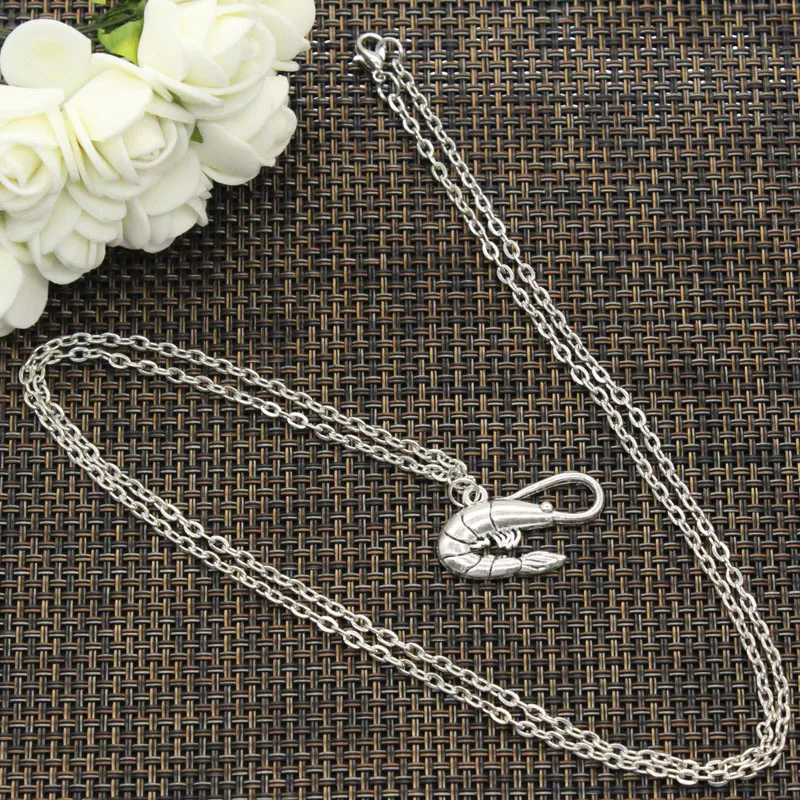 

New Fashion Necklace shrim prawn crustacean 28x15mm Silver Pendants Short Long Women Men Colar Gift Jewelry Choker