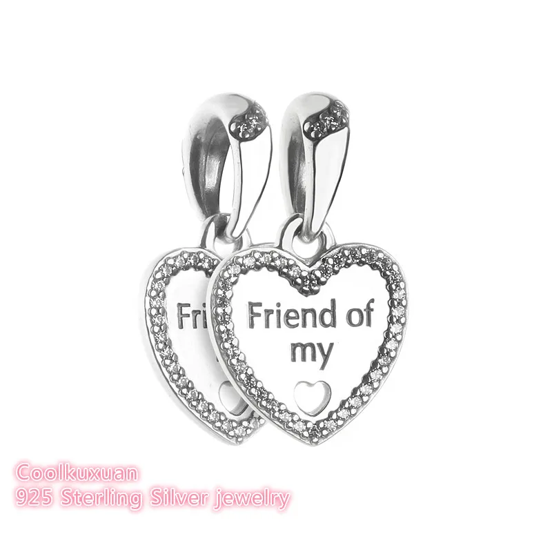 

Autumn 925 Sterling Silver Hearts of Friendship Dangle Charm, Clear CZ Beads Fit Original Pandora Charms Bracelet jewelry