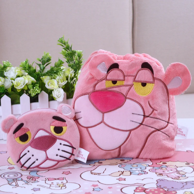 

IVYYE 1PCS Pink Pather Cartoon Drawstring Bags Cute Plush storage handbags makeup bag Coin Bundle Pocket Purse NEW