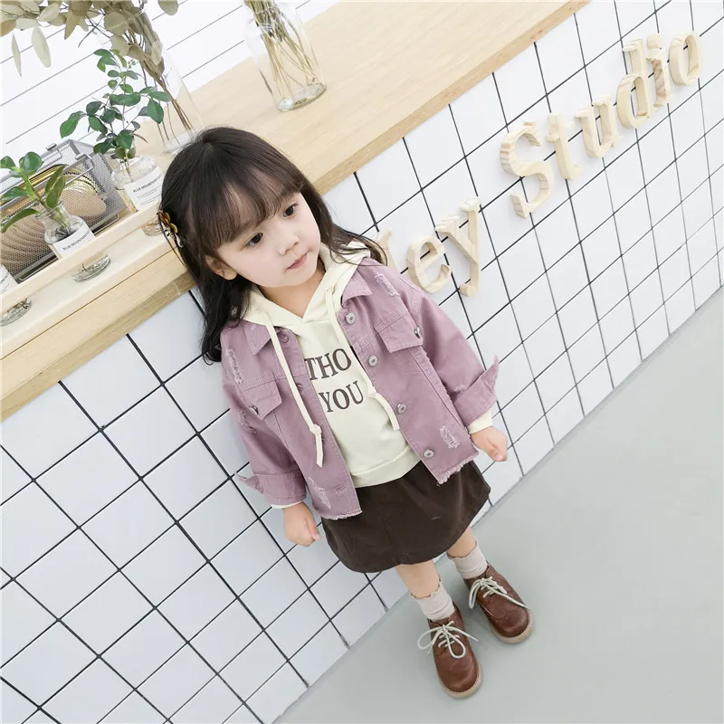 Children Girls Jackets Kid Long Sleeves Turn-down Collar single breast Coats Girl white Denim Outerwear Kids Clothes Hot sale (31)