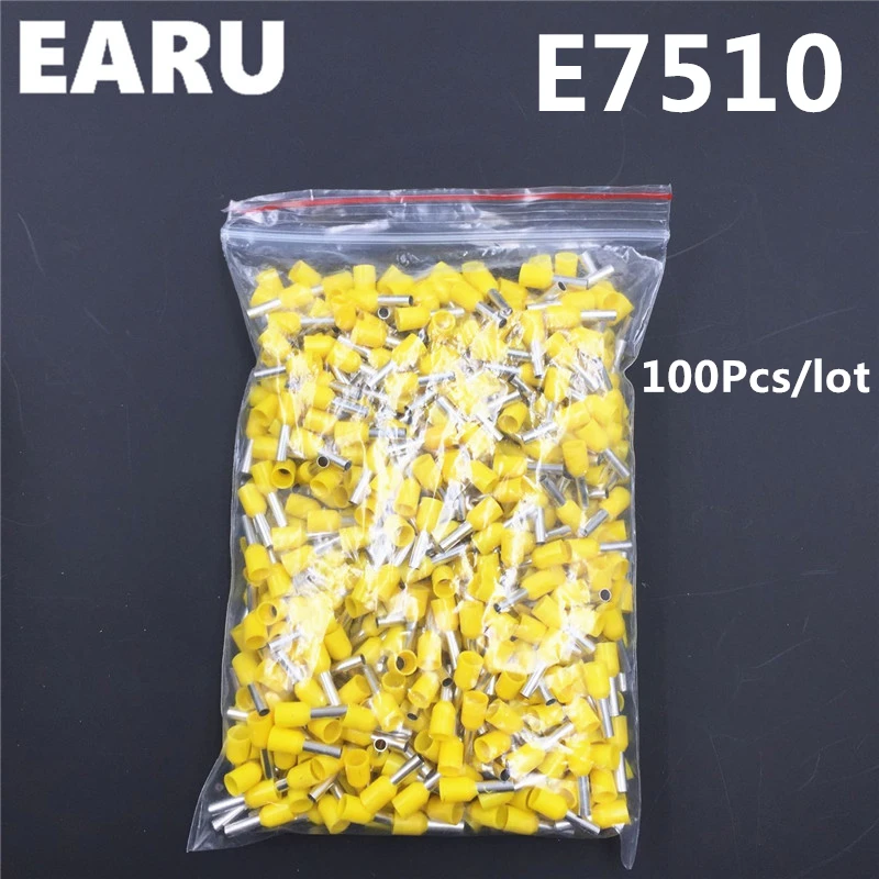 

100Pcs E7510 Tube Insulating Insulated Terminal 0.75MM2 20AWG Cable Wire Connector Insulating Crimp E Black Yellow Blue Red