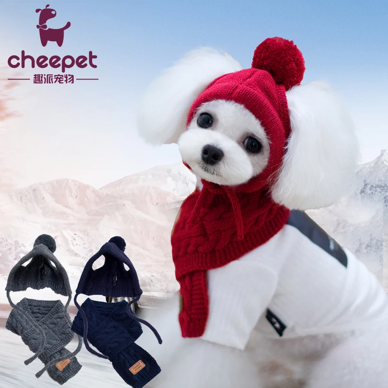 

Knitted Winter Red Blue Gray Kawaii Pet Ship Store Wholesale Warm Lovely Dog Scarf Hat Set For Small Pet Yorkie Pitbull Terrier