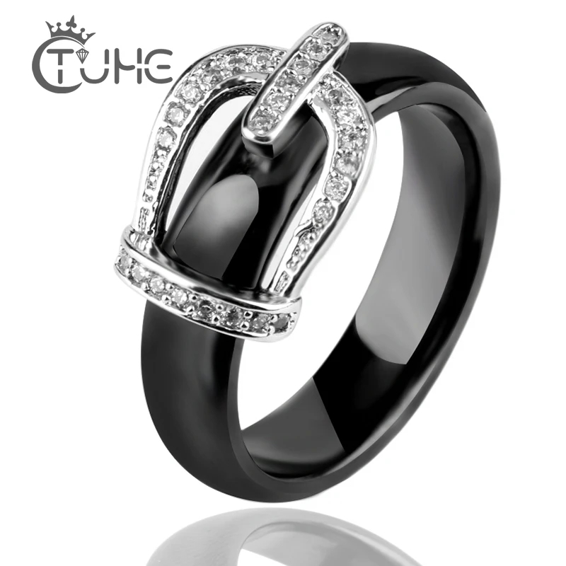Good Qaulity Black/White Simple Style Ceramic Rings for Women Two Row