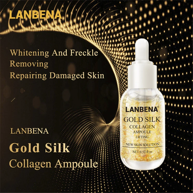 

LANBENA Gold Silk Collagen Ampoule Serum Anti Aging Wrinkle Removes Melanin Lighten Dark Spots Whitening Firming Flexible 15ml