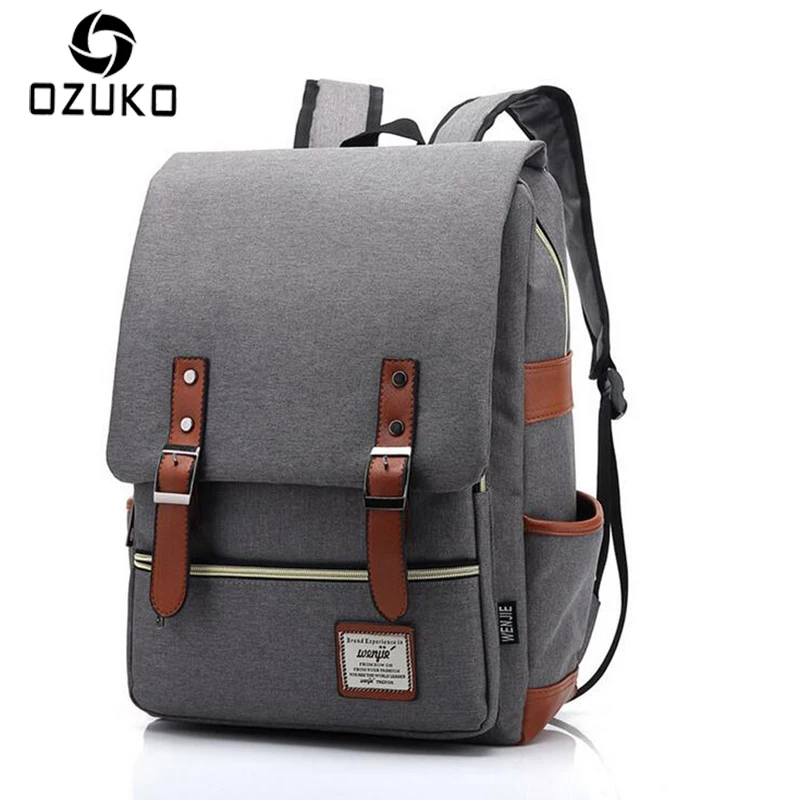

2018 OZUKO Men Canvas Backpack Casual Vintage Rucksack Laptop Large Capacity Computer Bag Student School Bagpacks Travel Mochila