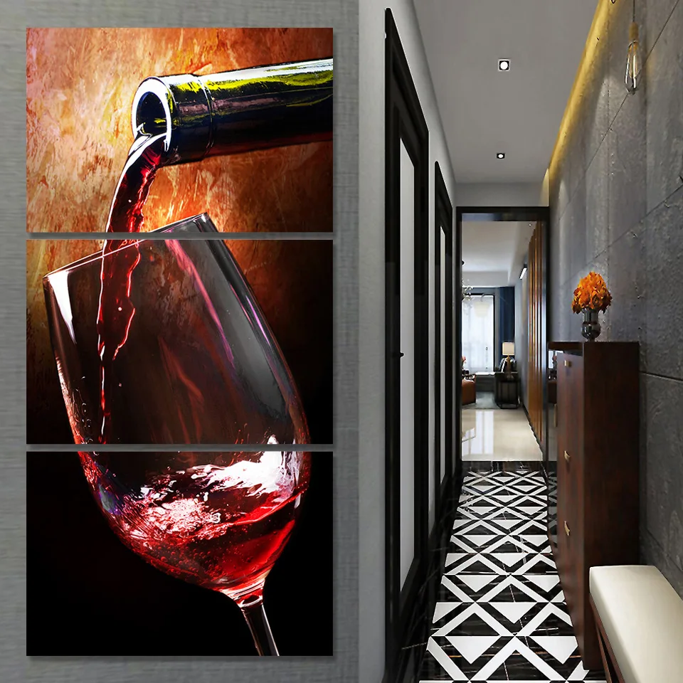 Холст модульной живописи Настенные рисунки напитки картины 3 шт романтические для виноградного вина плакат кот в очках Chateau домашний декор рамки
