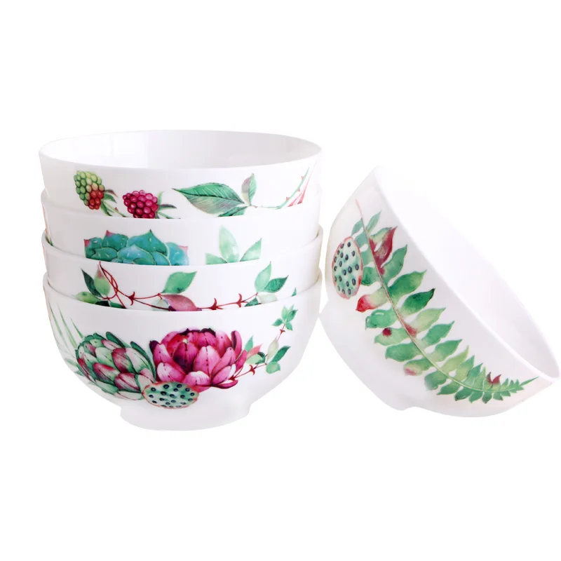 

4.5 Inch White Bone China Bowl for Soup Rice Fruit Salad Noodle Tableware Supplies Creative Plant Painting 5 pcs/lot DEC450