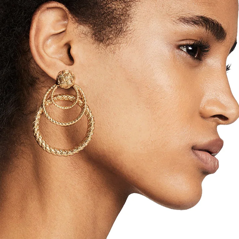 

RscvonM Multilayer Round Circle Metal Charm Female Fashion Earrings Jewelry for Women Wedding Party Date Decor Drop Earrings