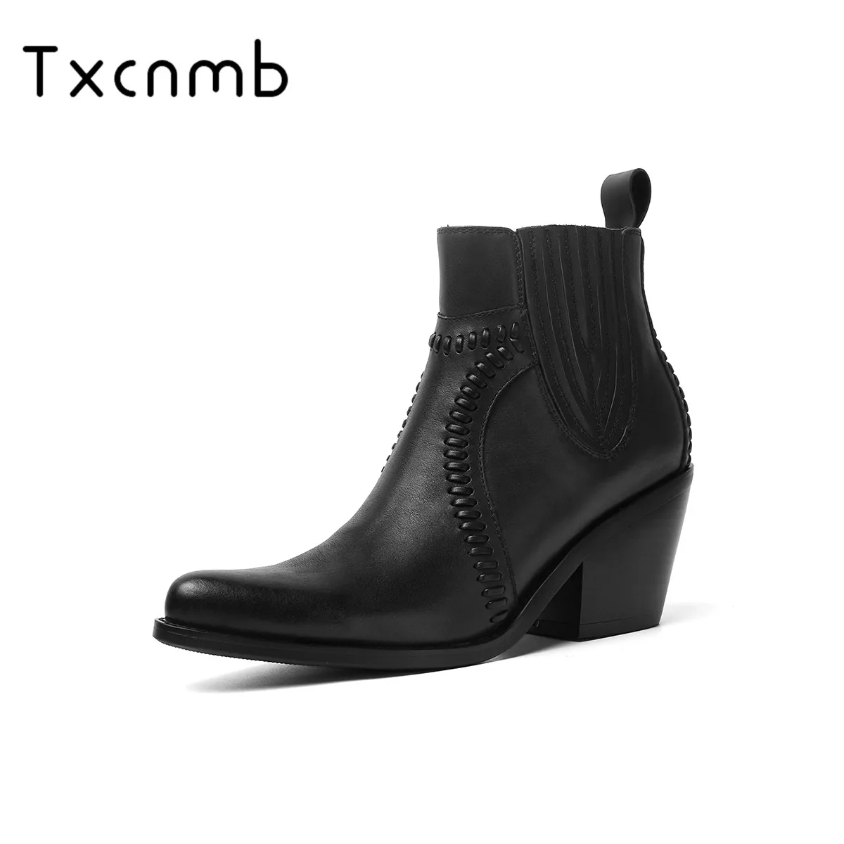 

TXCNMB 2019 fashion Sexy boots Women Pointed Toe Ankle Boots Autumn Winter Party Shoes Woman Genuine Leather basic Boots woman