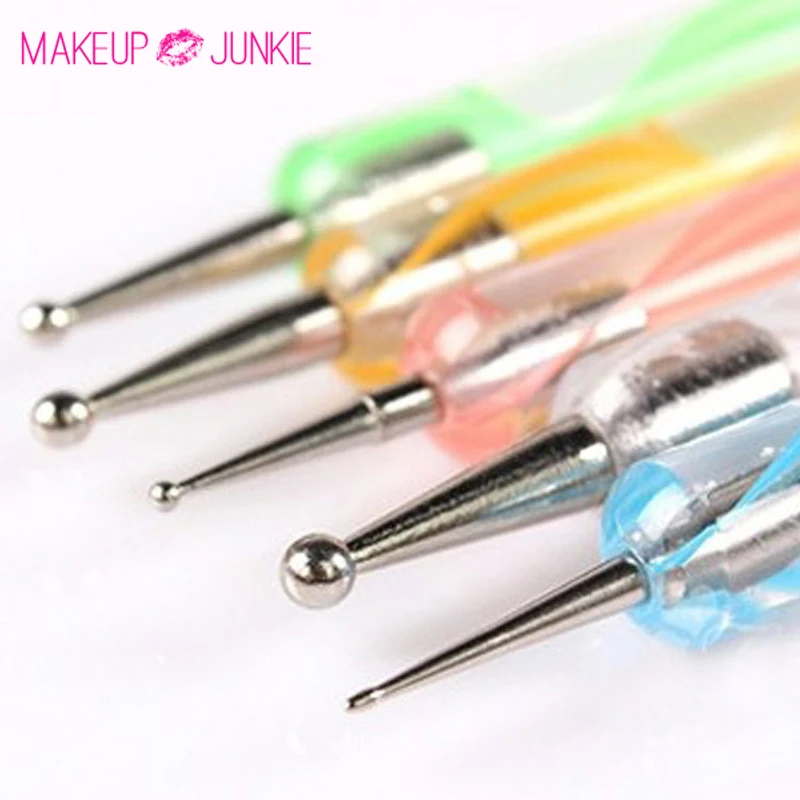 5Pcs 2 Way Dotting Pen Marbleizing Tool Nail Art Dot Dotting Tools