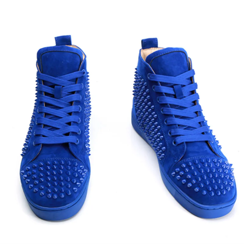 Men Spike Stud leather casual shoes rivets sneaker lace up flat high top men casual outdoor men shoes Zapatillas Hombre