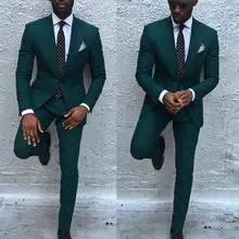 Классический стиль зеленый мужской Slim Fit костюмы Винтаж две пуговицы тупым лацканом Мужской Блейзер свадебные костюмы для мужчин(куртка+ брюки