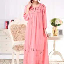 Реальные фотографии, Женская Длинная свободная повседневная одежда для сна с вышивкой, мягкая Ночная одежда, пижамы, женские ночные платья, халаты RB291