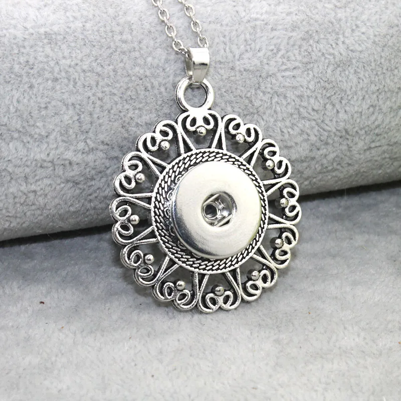 

flower Snap Button Jewelry Metal Pendant Necklace with 60CM Link chain Fit 18/20mm Snap Necklace Boom Life Jewelry 6704