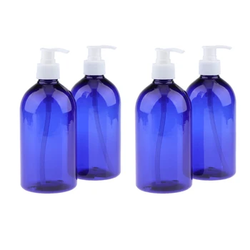 

4-pack Empty Lotion Pump Pressed Bottles BPA-free Plastic Refillable Containers 500 mL/17 Oz Travel Shampoo/Soap Dispenser