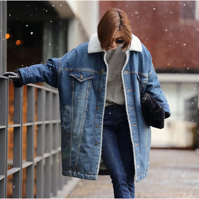 Lâche Manteaux Tendance Feminino Hiver De Bleu Casaco Vestes Épais D'agneau Fourrure Denim Blouson 2018 Femme Jean Veste Streetwear 00qr1Z