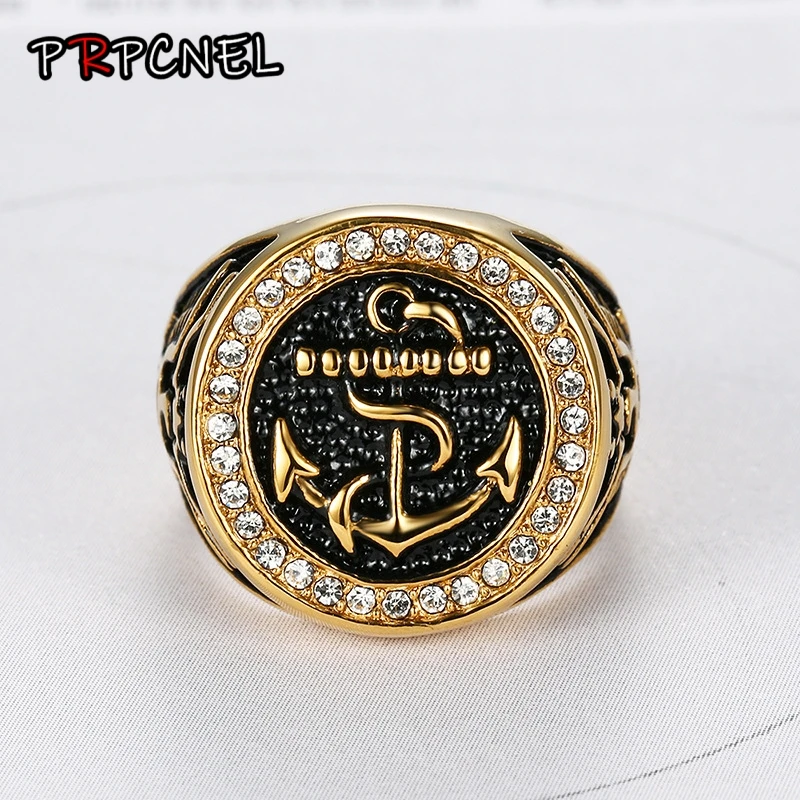 

Gold Color Ring Compass Pattern Ring For Men And Women with zircon Fashion Anchor Finger Ring gift Friend Drop Shipping