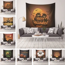 Trick Of Halloween Party Tapestry Wall Hanging For Home Decor Castle Bat Pumpkin Printed Wall Tapestry Carpet Holiday Gifts pumpkin lamp wall art halloween tapestry