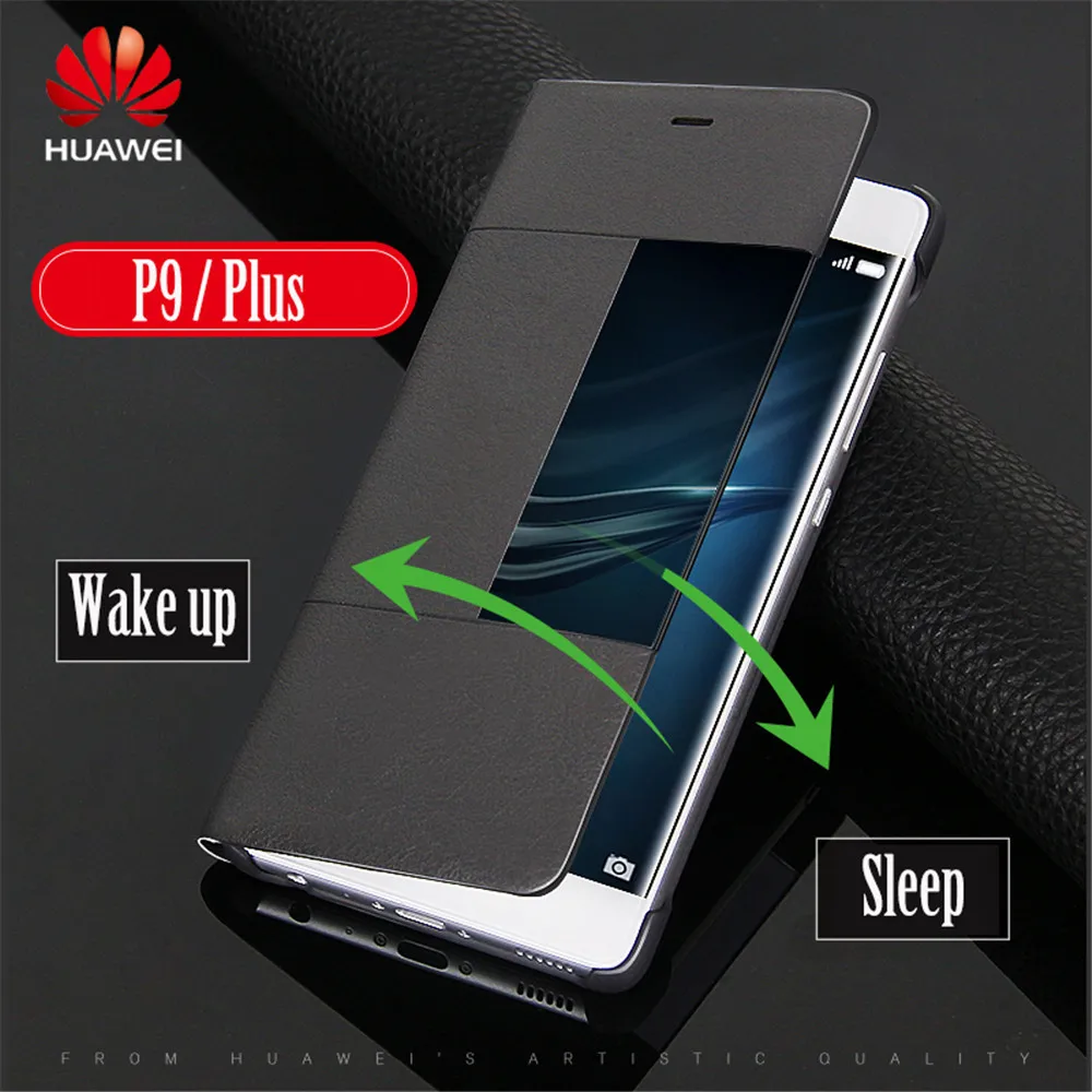 

Huawei P9 Case PU Leather Smart Touch View Window Flip Funda 100% Original Official Huawei P10 Plus 5.5" Flip Phone Case Cover