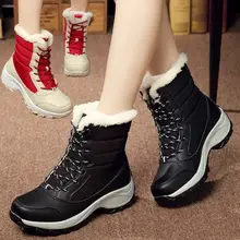 Для женщин сапоги Нескользящие Водонепроницаемые зимние ботинки Для женщин Зимняя обувь на платформе с густым мехом