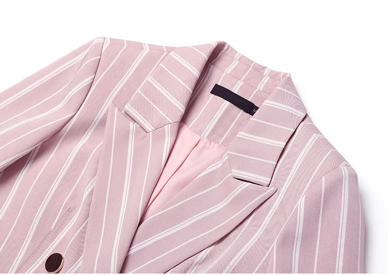 Pink Striped Coat Star Same OL Commuter Women Spring 2019 Button Notched Double Breasted Striped Women Jacket Suit Coat Women