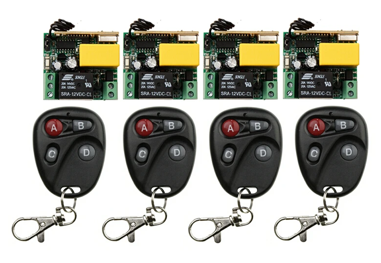 

AC 220 v 1 ch RF Wireless Push Remote Control Light Switch System 4 receiver +4 transmitter 315/433mhz
