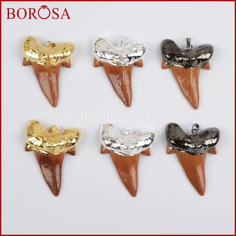 BOROSA 1 шт золотой/черный/серебряный цвет коричневая Смола Акула подвеска зуб Бусы