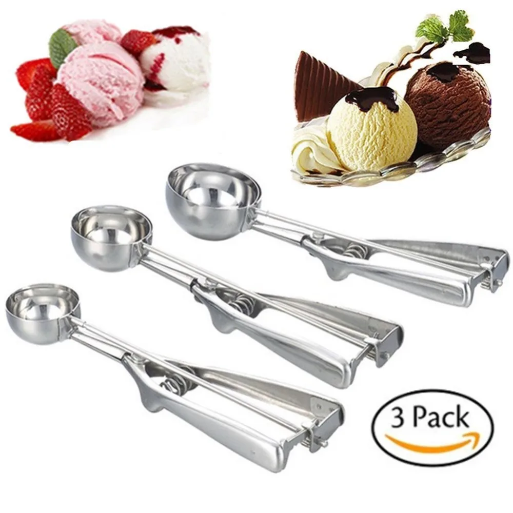 3PCS Stainless Steel Trigger Ice Cream Ball Maker Kitchen Accessories