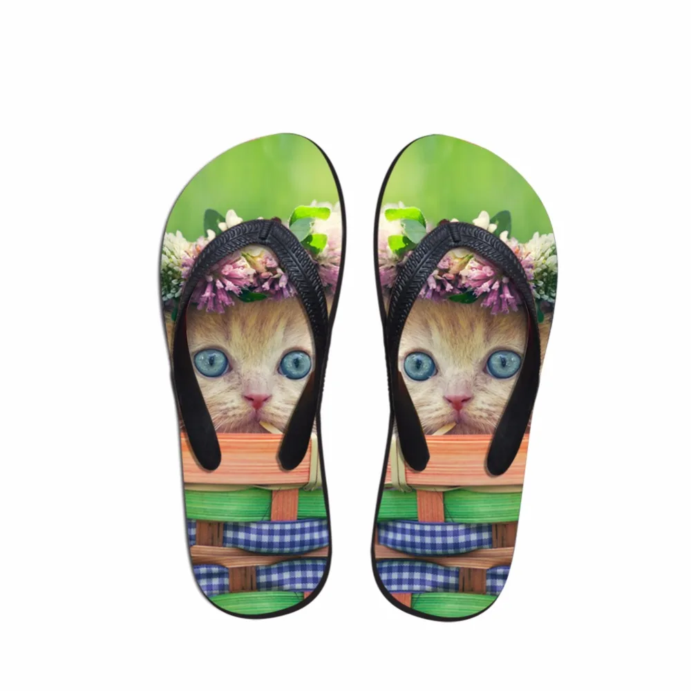 

Fashion Summer Beach Flip Flops Women House Slipper Cute 3D Cat Printed Slippers Ladies Rubber Flipflops