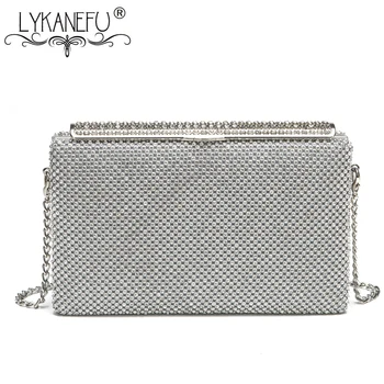 

LYKANEFU Box Women Evening Bags Day Clutches Silver/Gold Chain Shoulder Bags For Party Bride Wedding Purse Box Clutch Hand Bag