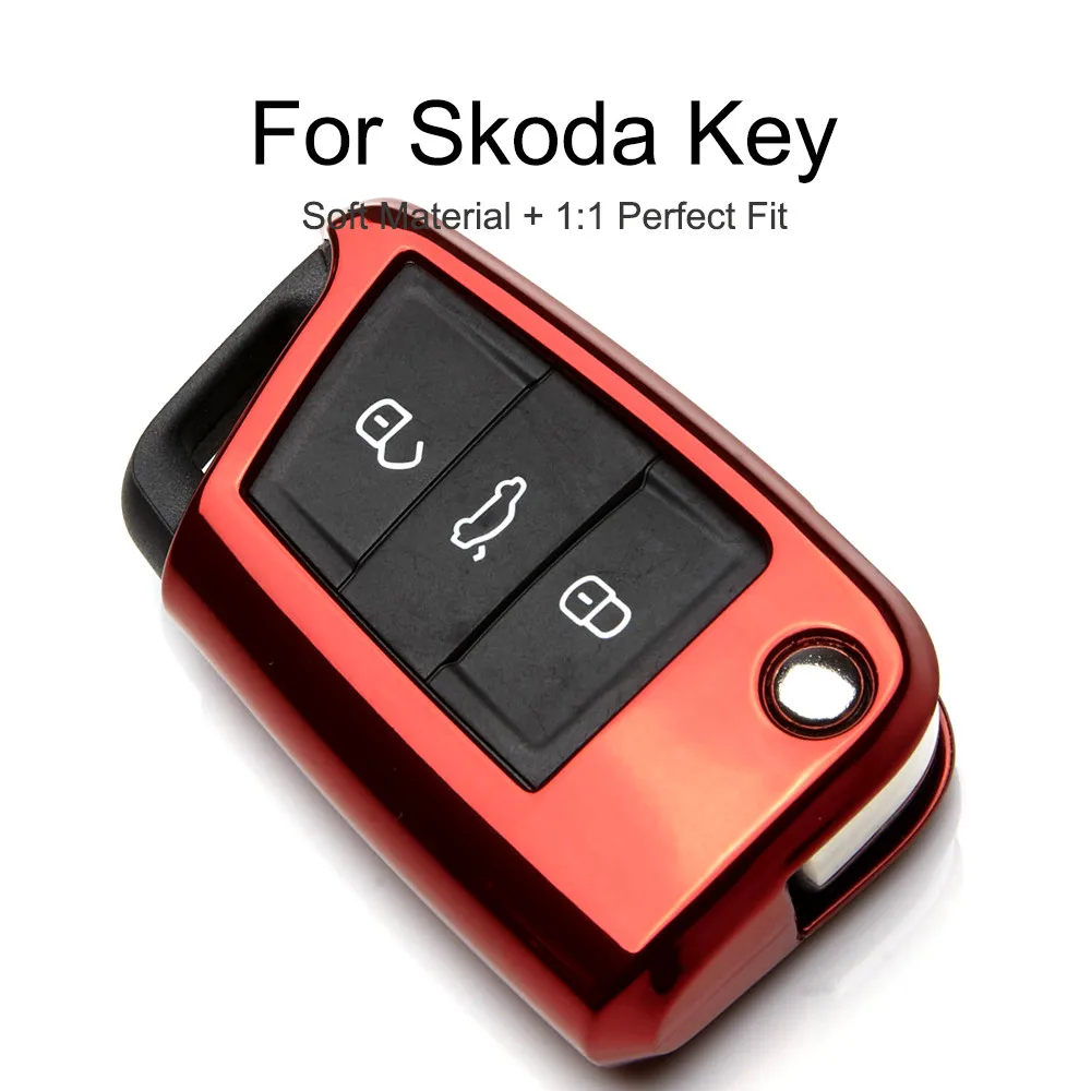 

TPU Protection Car Key Case Cover Skin Shell For Skoda Octavia Rapid Yeti Fabia Superb Kodiaq Key Fob Chain Ring Holder