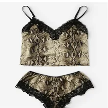 Женский сексуальный комплект нижнего белья из змеиной кожи с v-образным вырезом, кружевной топ и трусики, комплект нижнего белья, пижама