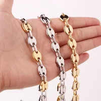 7/9/11mm 7-40" High Quality Mens Womens 316L Stainless Steel Silver Gold Color Coffee Bean Beads Chain Necklace or Bracelet 1