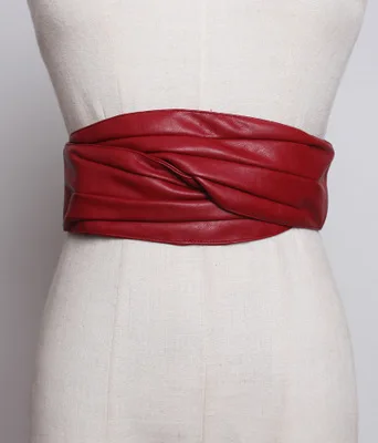 Роскошные женские ремни из искусственной кожи Волшебная самоклеящаяся застежка двойной круг широкий пояс для пальто универсальные ремни для женщин TOYOOSKY - Цвет: Red