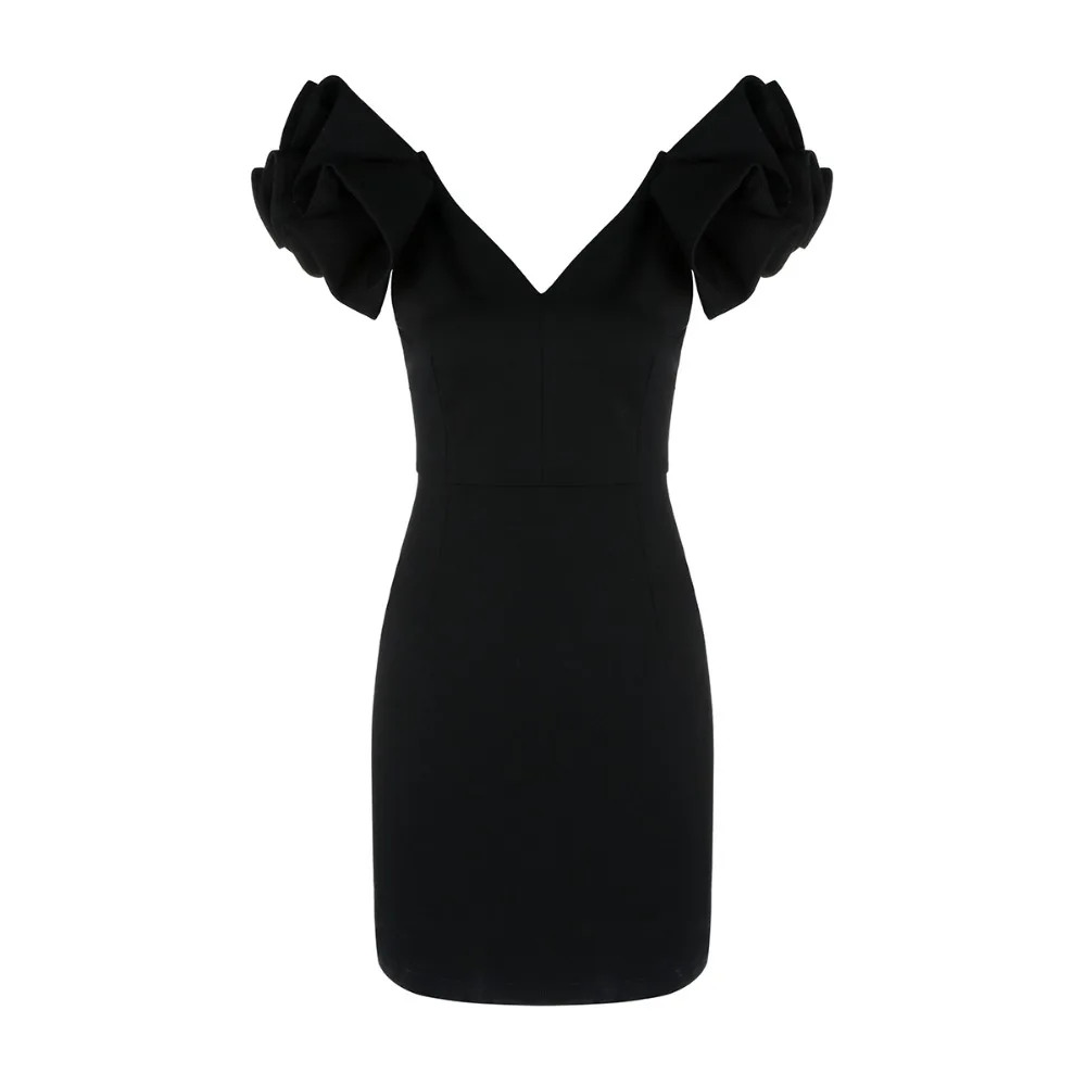 Черное модное платье высокого качества с глубоким v-образным вырезом и бантом на рукавах, Клубные вечерние платья бодикон