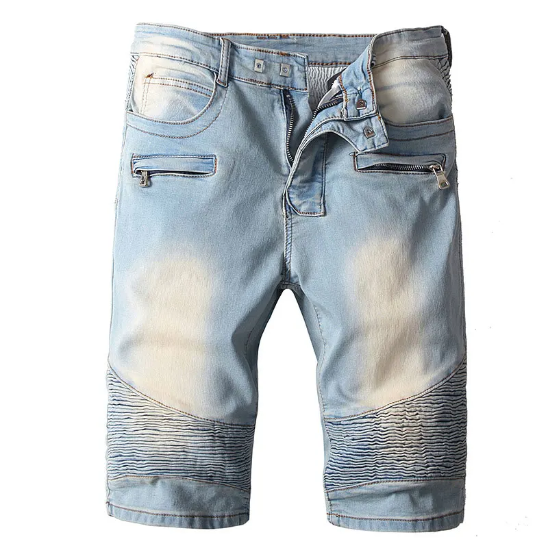 

2019 Summer Top Men Jeans Shorts,Blue Color Fashion Designer Short Ripped Jeans For Men Denim Shorts Knee Length
