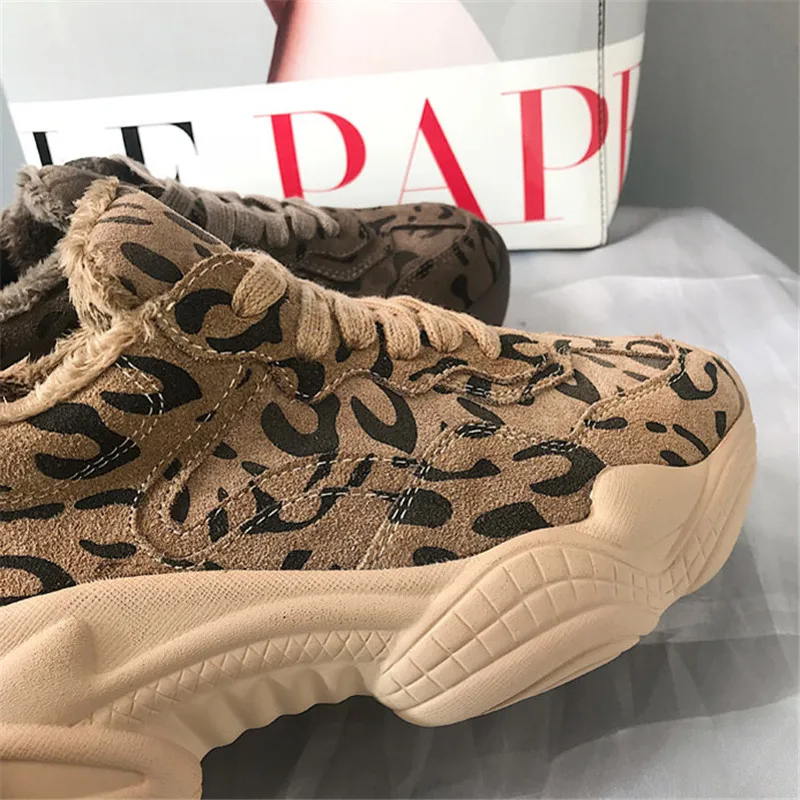 Leopard Female Flat Platform Shoes INS Hot Cow Suede Women Sneakers Lace Up Plush Women Sports Creeper Korean Lady Harajuku Shoe (10)