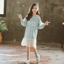 Детские платья белая кружевная одежда с длинными рукавами для девочек весенне-осенняя одежда для подростков платье для малышей платья-толстовки