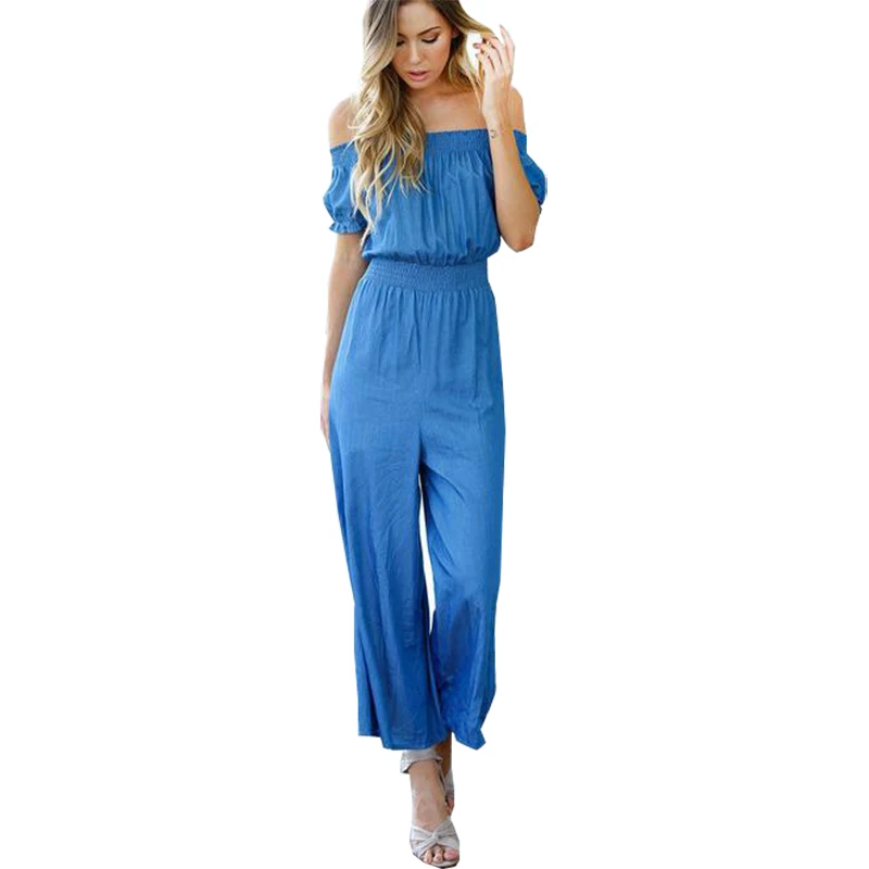 Rompers Womens Jumpsuit 2019 new slash neck Waist Shoulder Jumpsuit Wide Leg women's clothing Vestidos BLKQQ1181