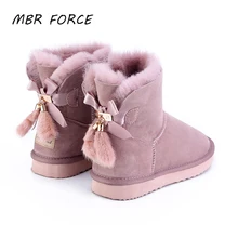 MBR FOORC/женские короткие зимние ботинки из овечьей кожи и шерсти с меховой подкладкой; зимние ботинки из замши с бантом и мехом норки; зимняя обувь с кисточками