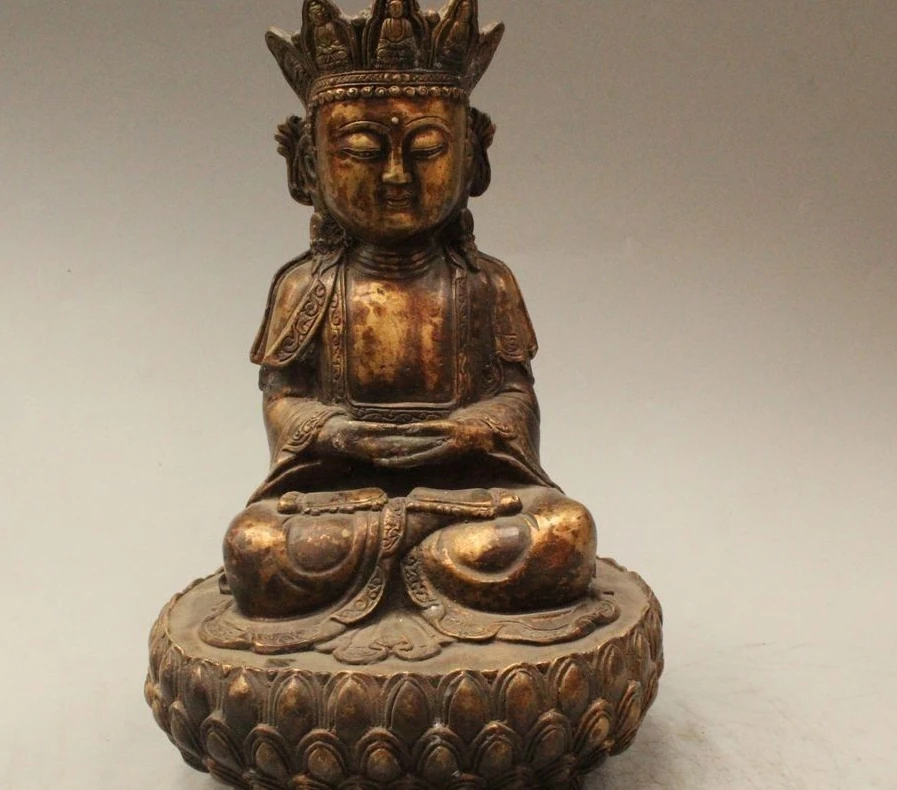 

11" Tibet Temple Bronze Siddhartha Sakyamuni Shakyamuni Amitabha Buddha Statue