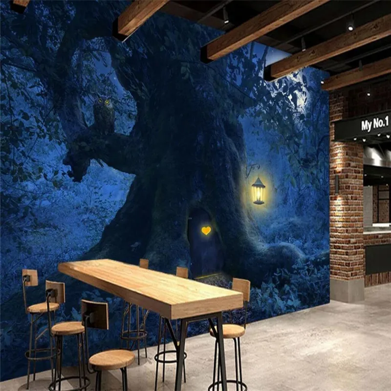 Custom Mural Wallpaper Fantasy Beautiful Forest Moonlight Tree Landscape Background Wall