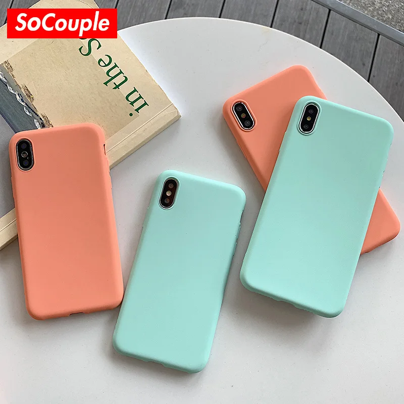

SoCouple Phone Case For iPhone 7 6 6s 8 Plus X XR XS Max Simple Candy Color Ultrathin Soft TPU Case Matte Rock Sand Back Cover